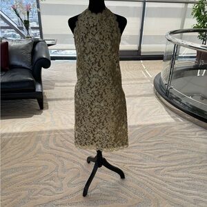 Vintage Carolyne Roehm Gold Lace Dress with Sheer Gold Robe
